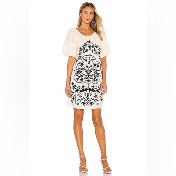 NWT $148 Free People x Revolve Fiona Embroidered Mini Dress Ivory Size Small - Picture 1 of 13